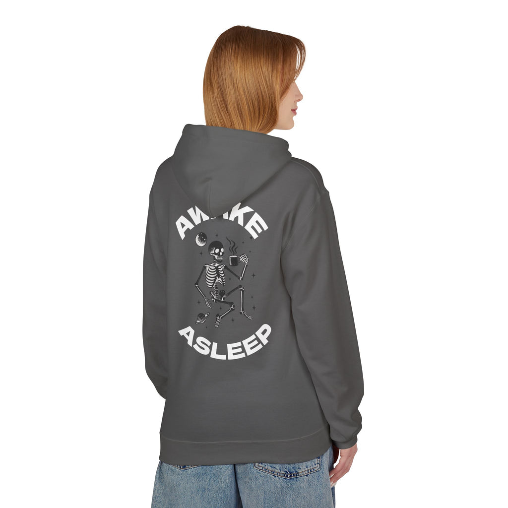 Unisex Awake Asleep Skeleton White Font Hoodie
