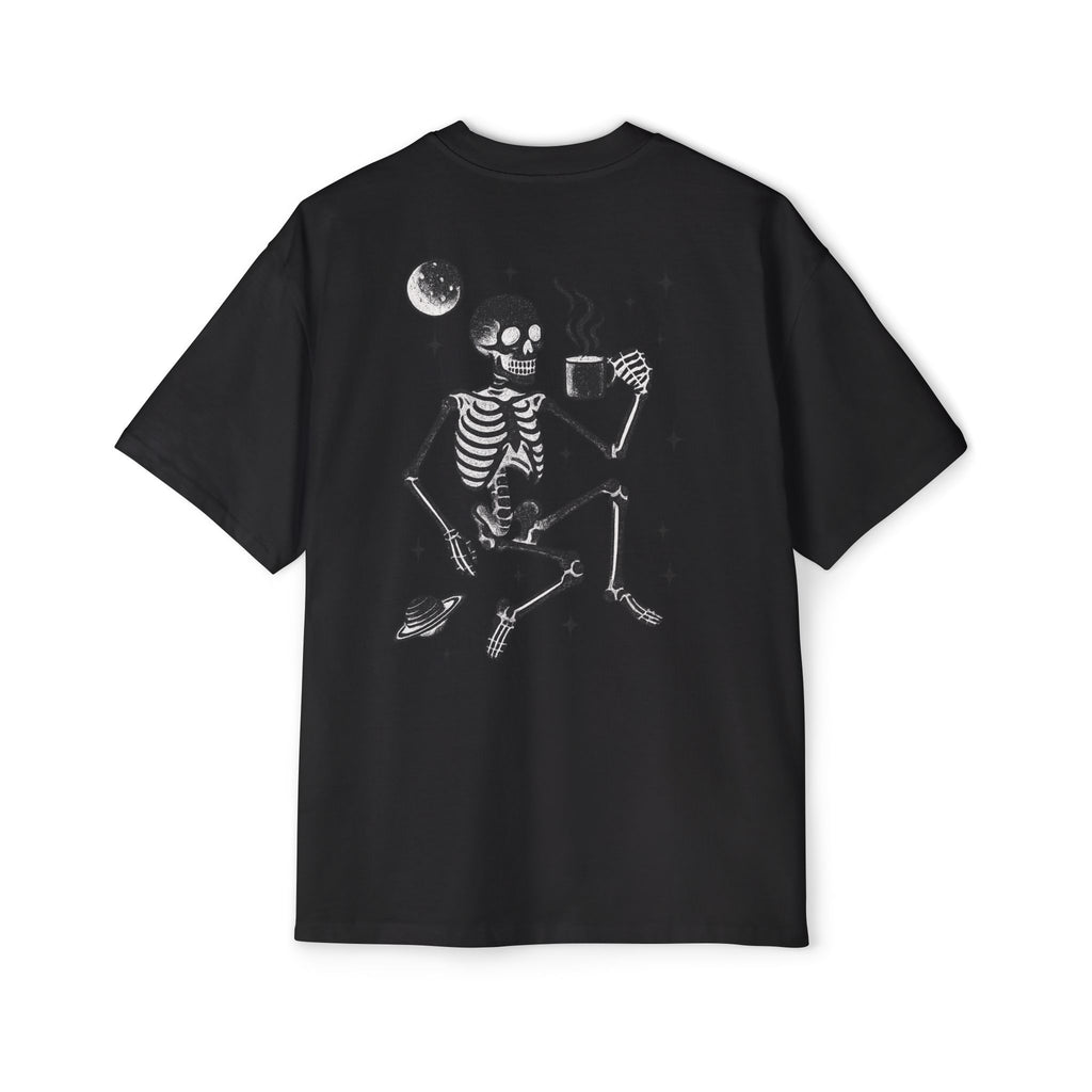 Men's Oversized Space Skeleton T-Shirt - Beige Font