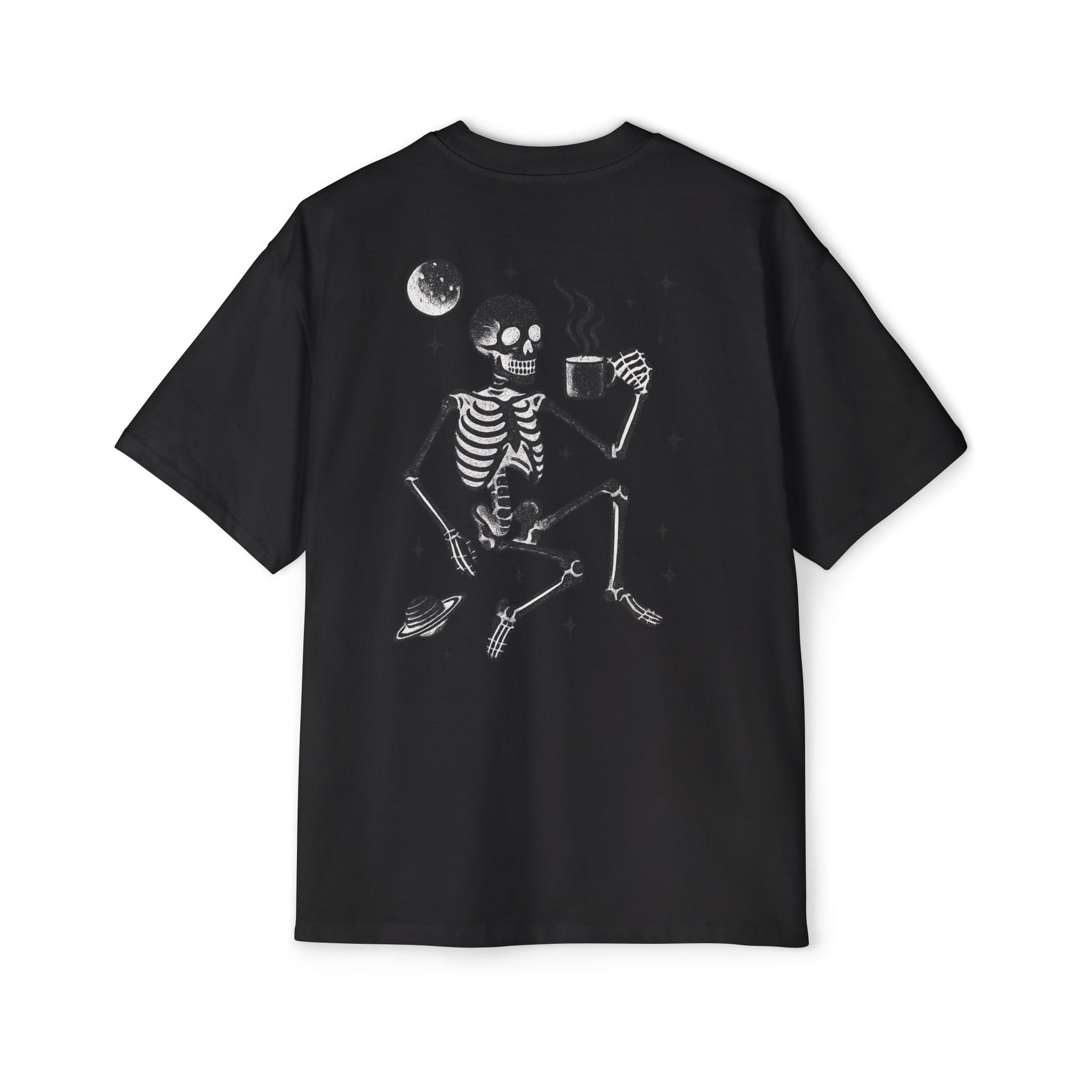 Men's Oversized Space Skeleton T-Shirt - Beige Font