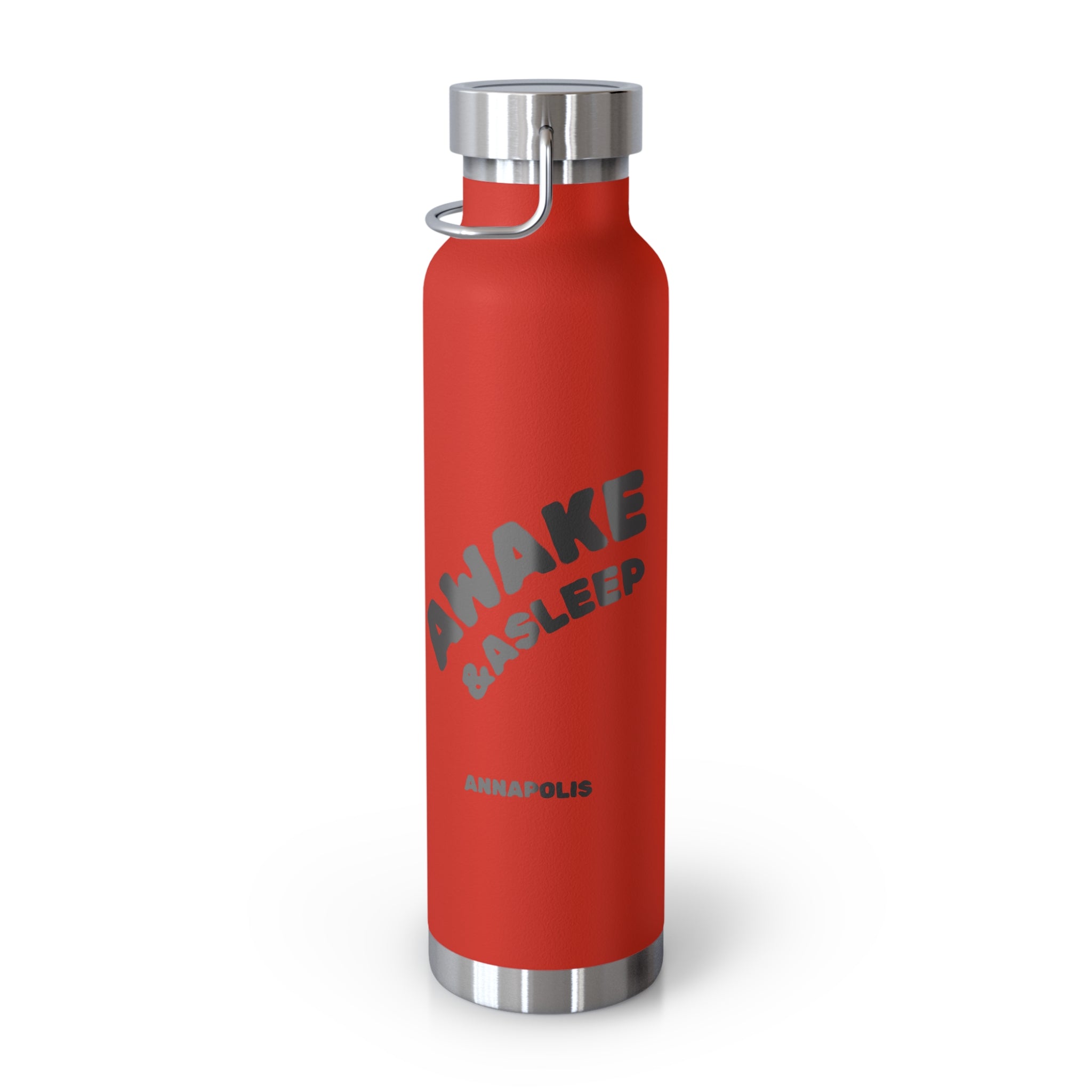 22oz Insulated Water Bottle – Red 'Awake & Asleep' Skeleton Design