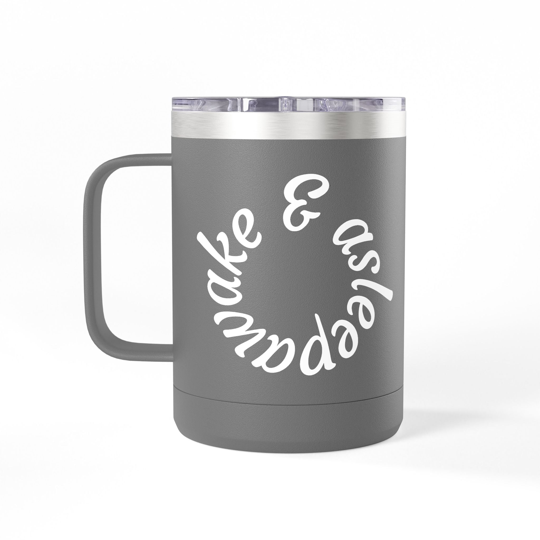 15oz Insulated Coffee Tumbler Mug "awake & asleep"