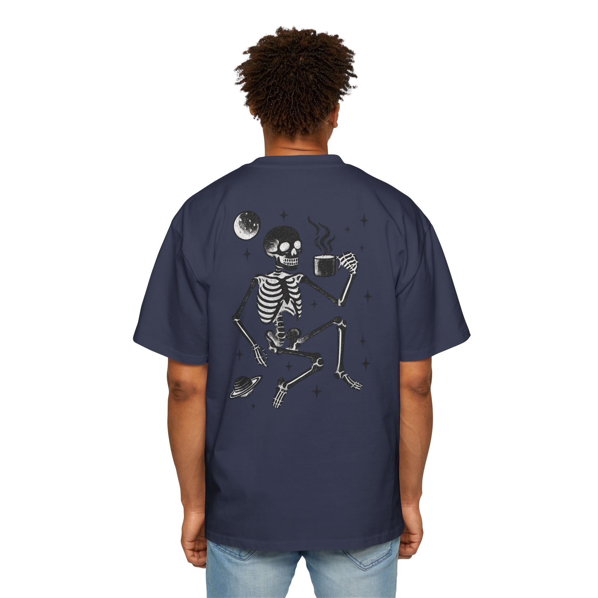 Men's Oversized Space Skeleton T-Shirt - Beige Font