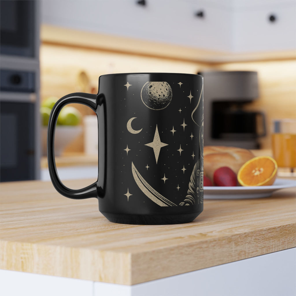 Skull Pirate Astronaut Black 15oz Mug — Spooky Space Coffee Cup