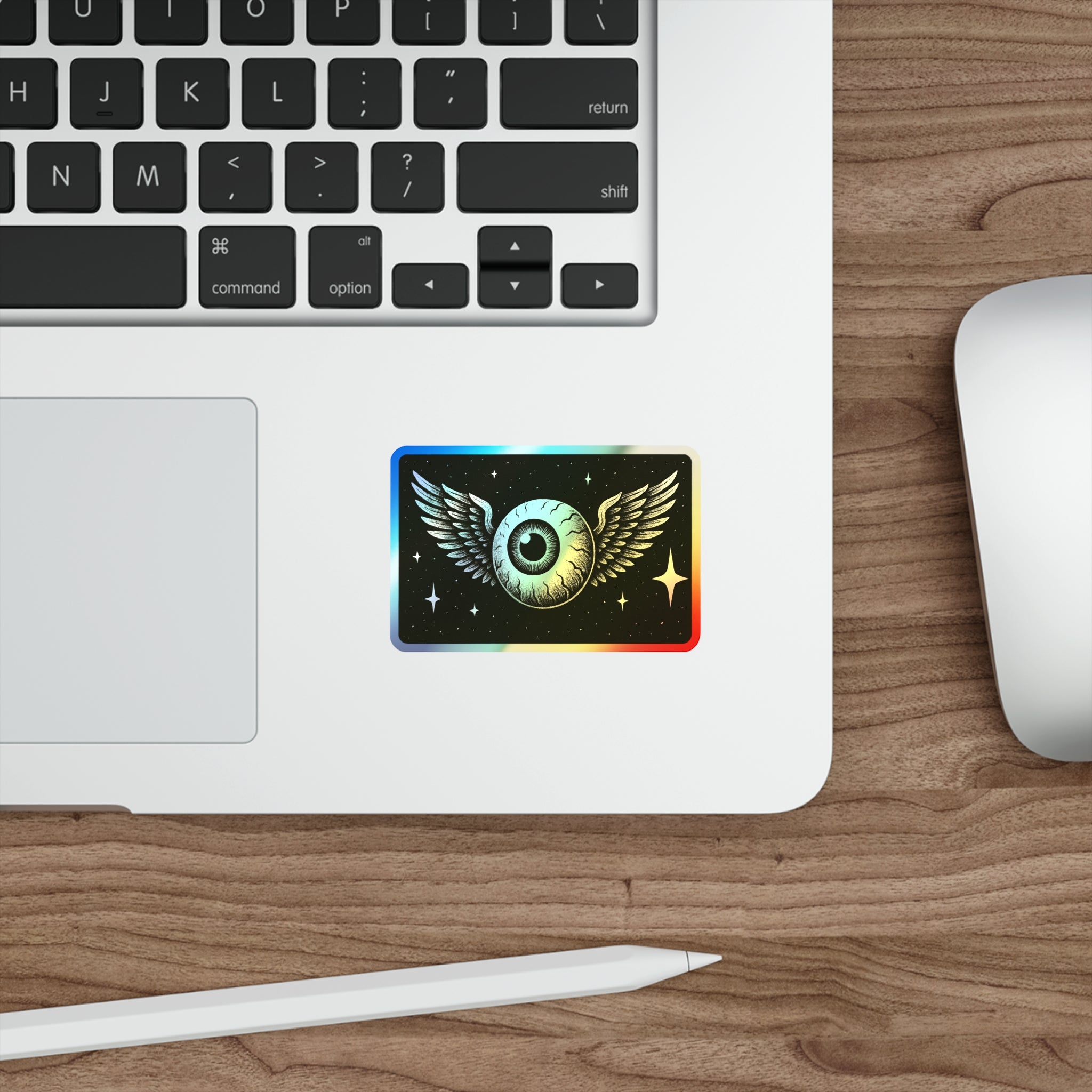 Holographic Winged Eyeball Sticker — Die-Cut Reflective Skateboard Decal