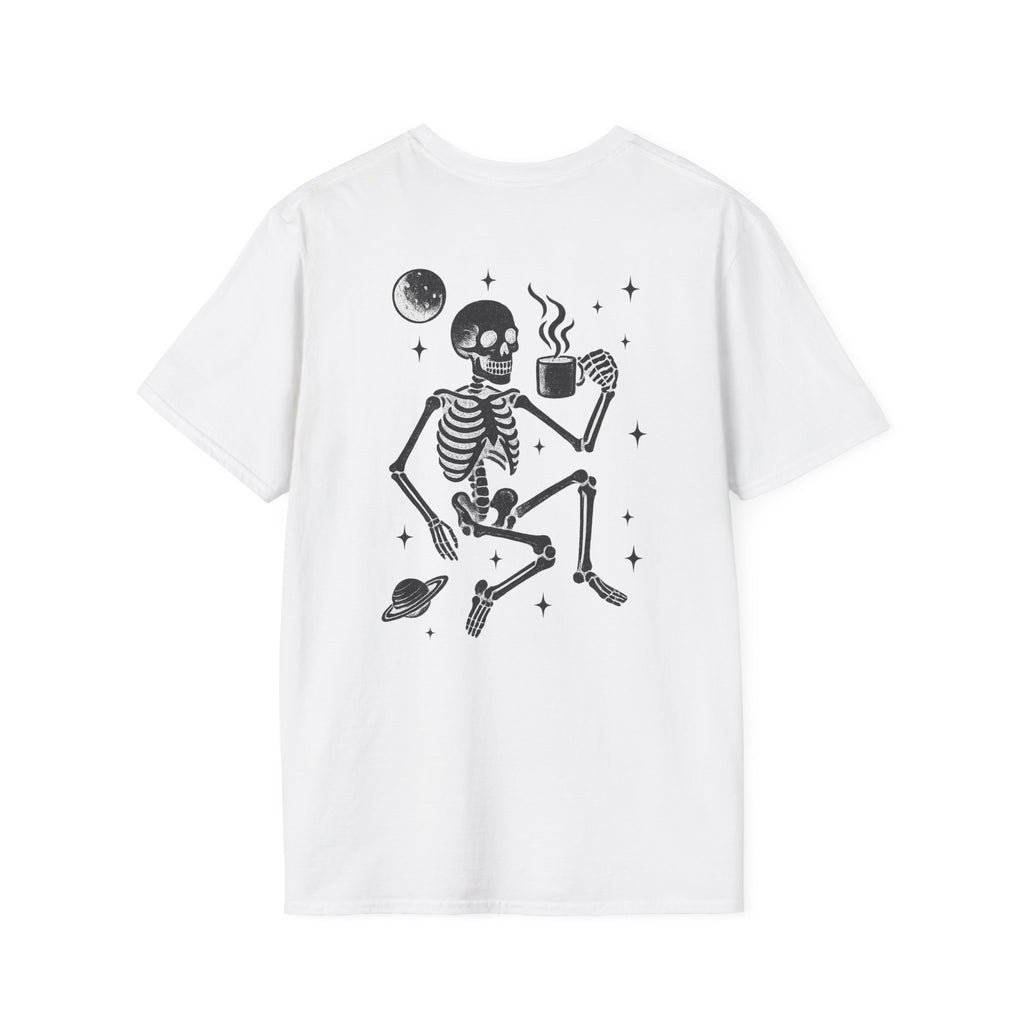 "Awake Asleep" Coffee Skull Graphic T-Shirt - Women's Relaxation Tee