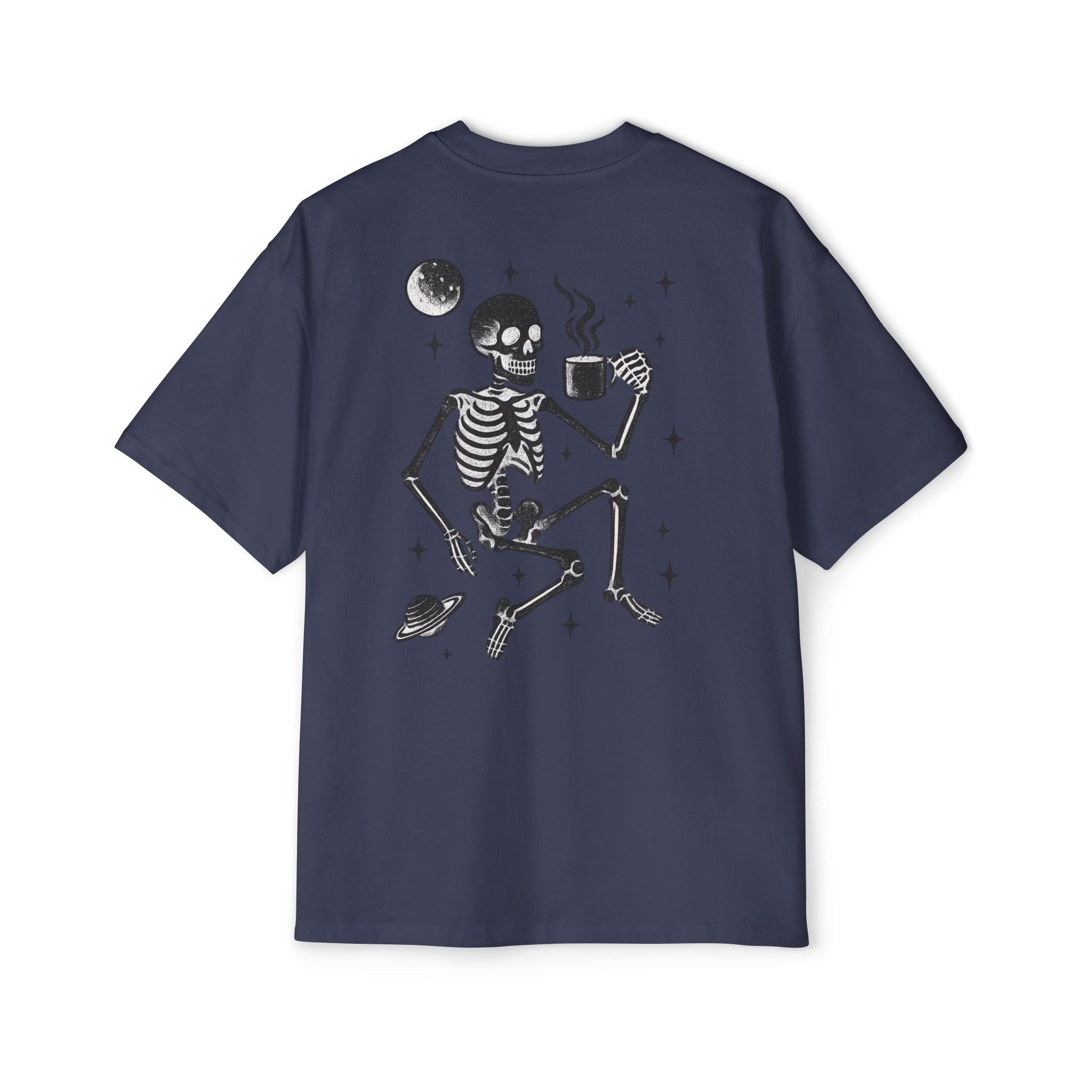 Men's Oversized Space Skeleton T-Shirt - Beige Font