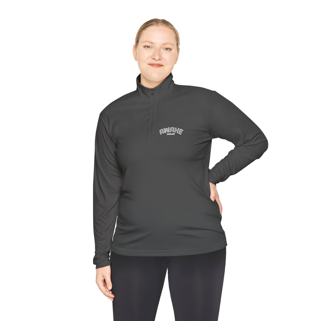 Quarter-Zip Pullover — Minimal '"Awake & Asleep" Chest Logo Pullover