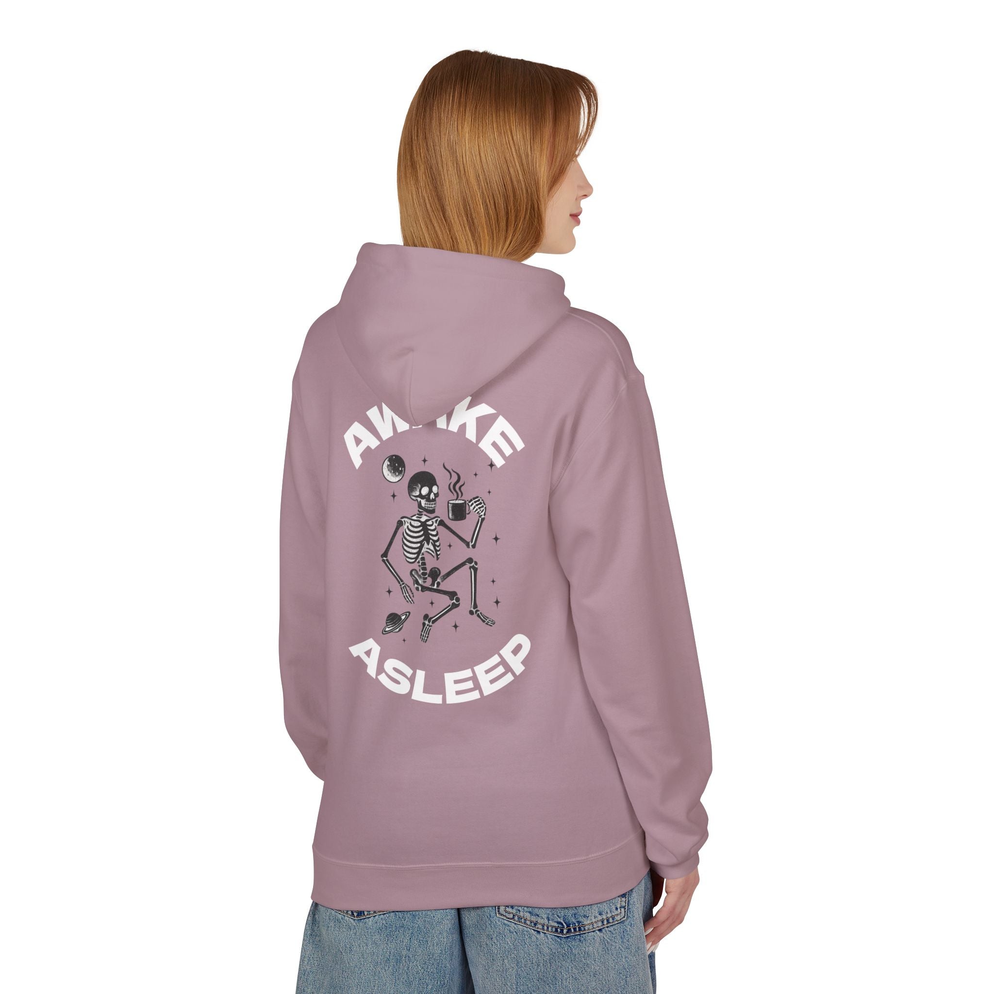 Unisex Awake Asleep Skeleton White Font Hoodie