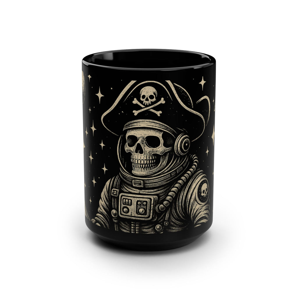 Skull Pirate Astronaut Black 15oz Mug — Spooky Space Coffee Cup