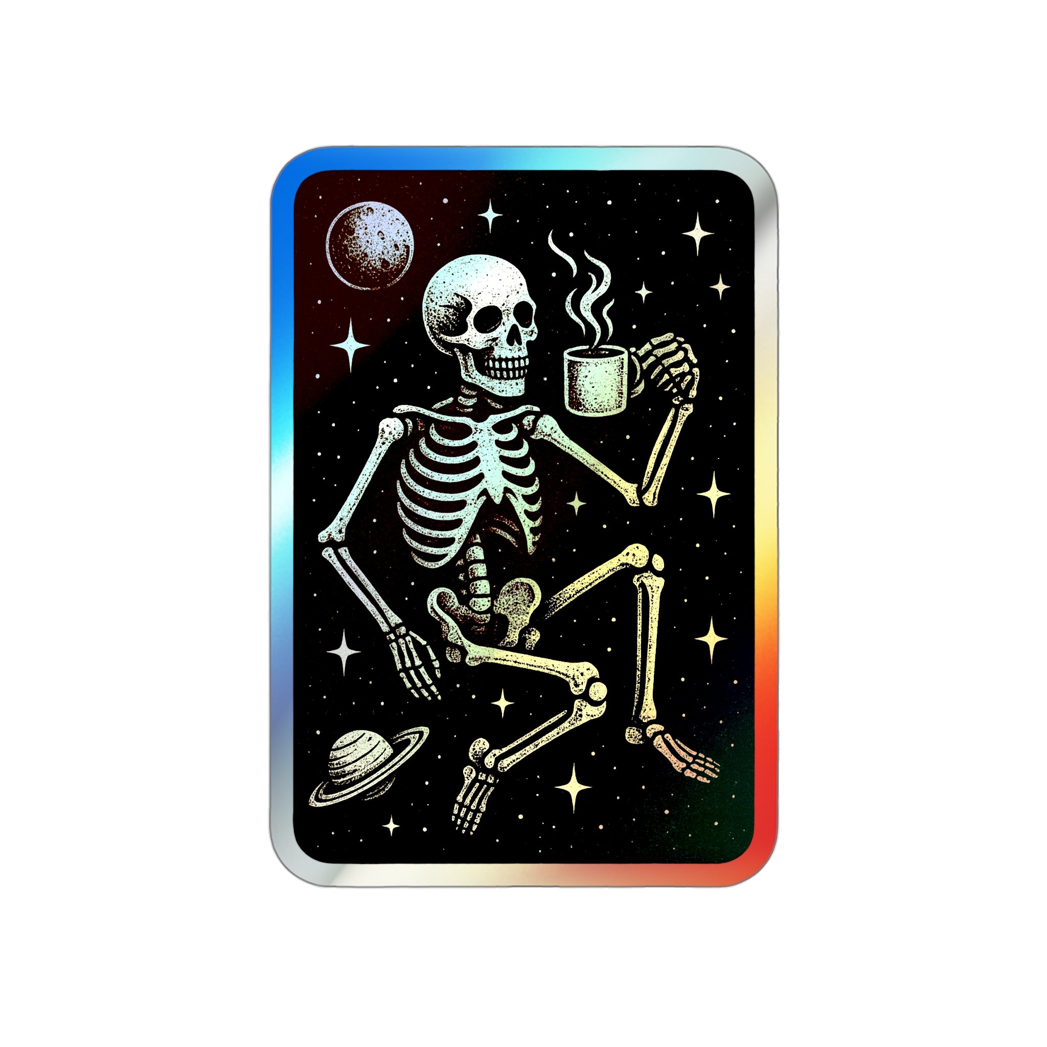 Holographic Skeleton Sticker — Space Coffee Die-Cut Vinyl