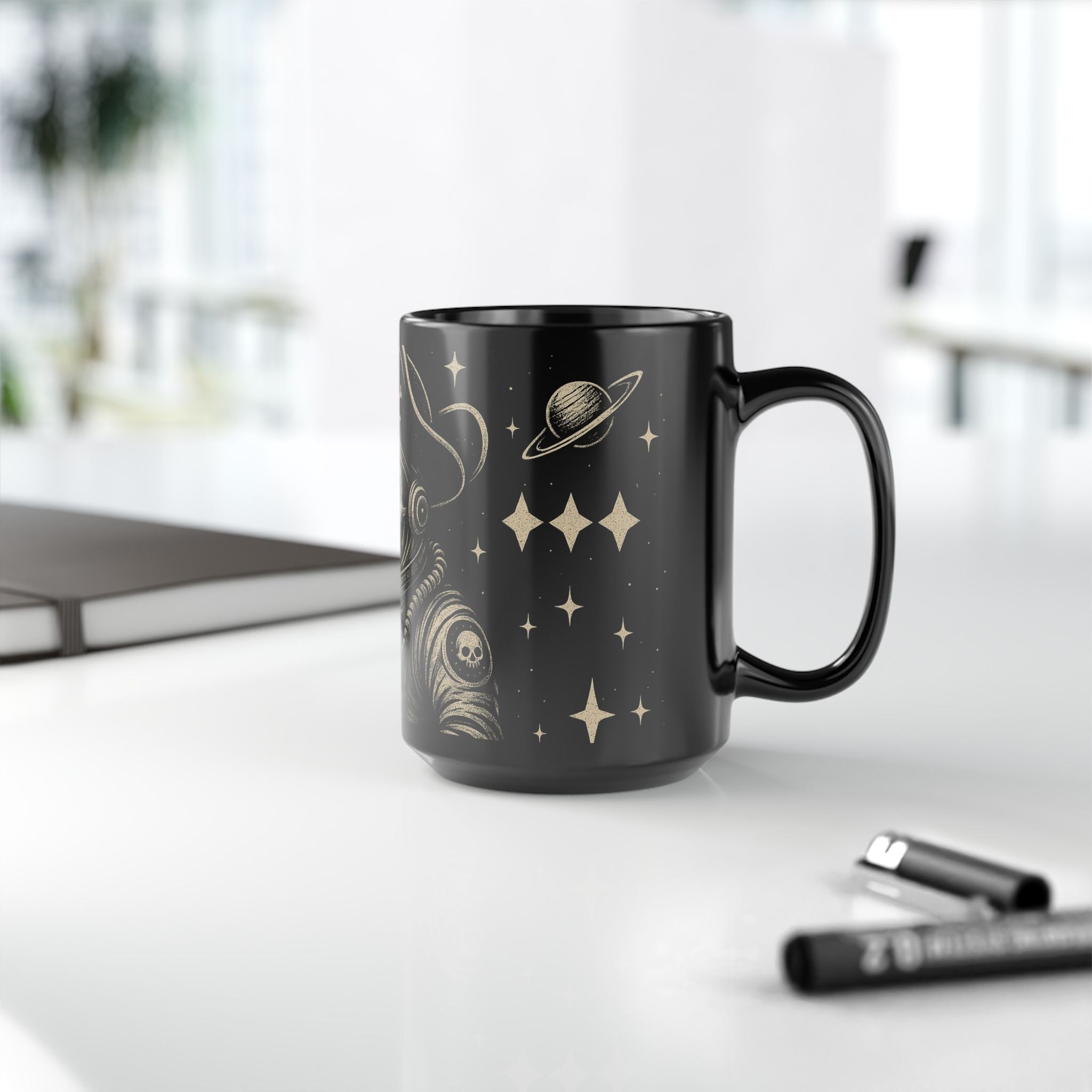 Skull Pirate Astronaut Black 15oz Mug — Spooky Space Coffee Cup