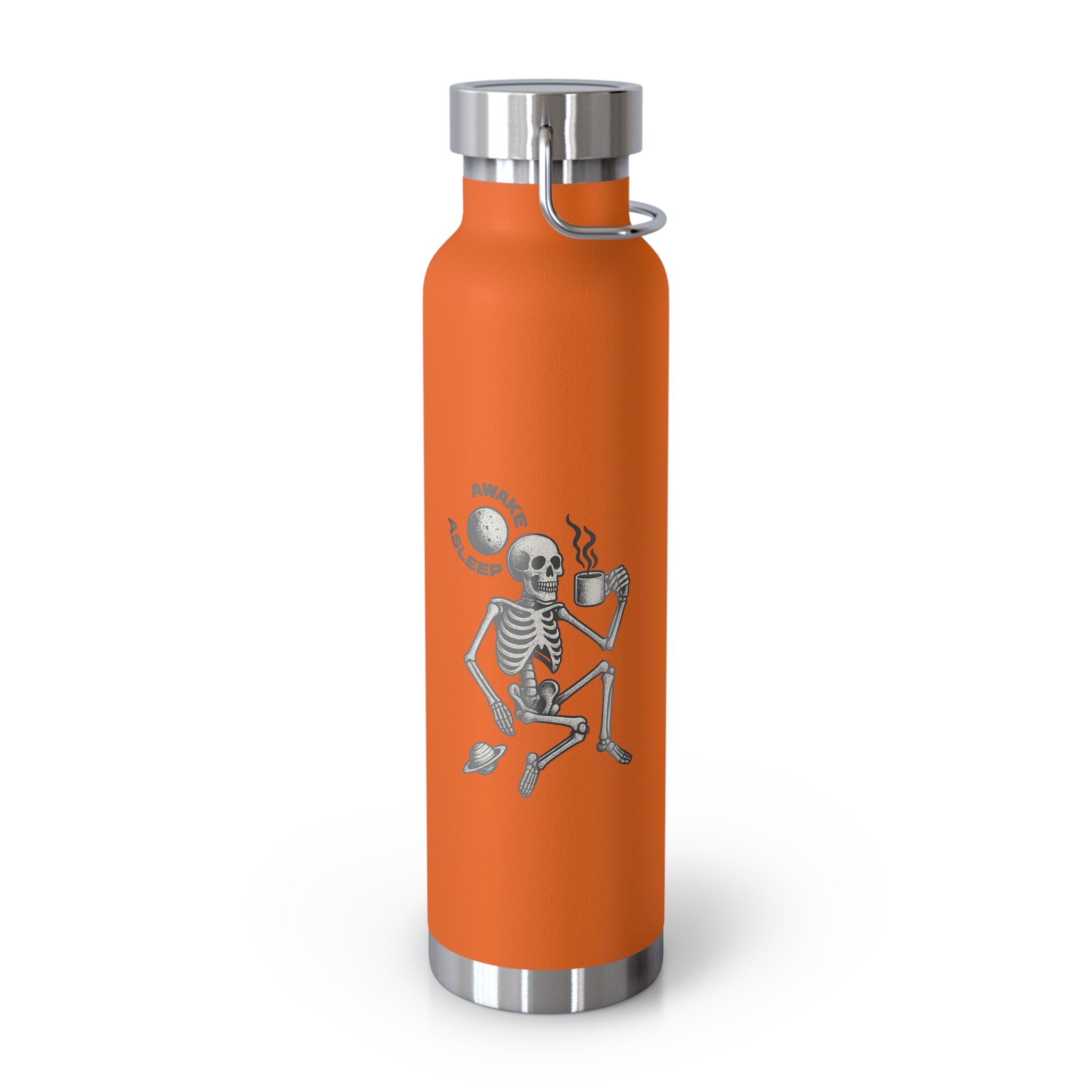 22oz Insulated Water Bottle – Red 'Awake & Asleep' Skeleton Design