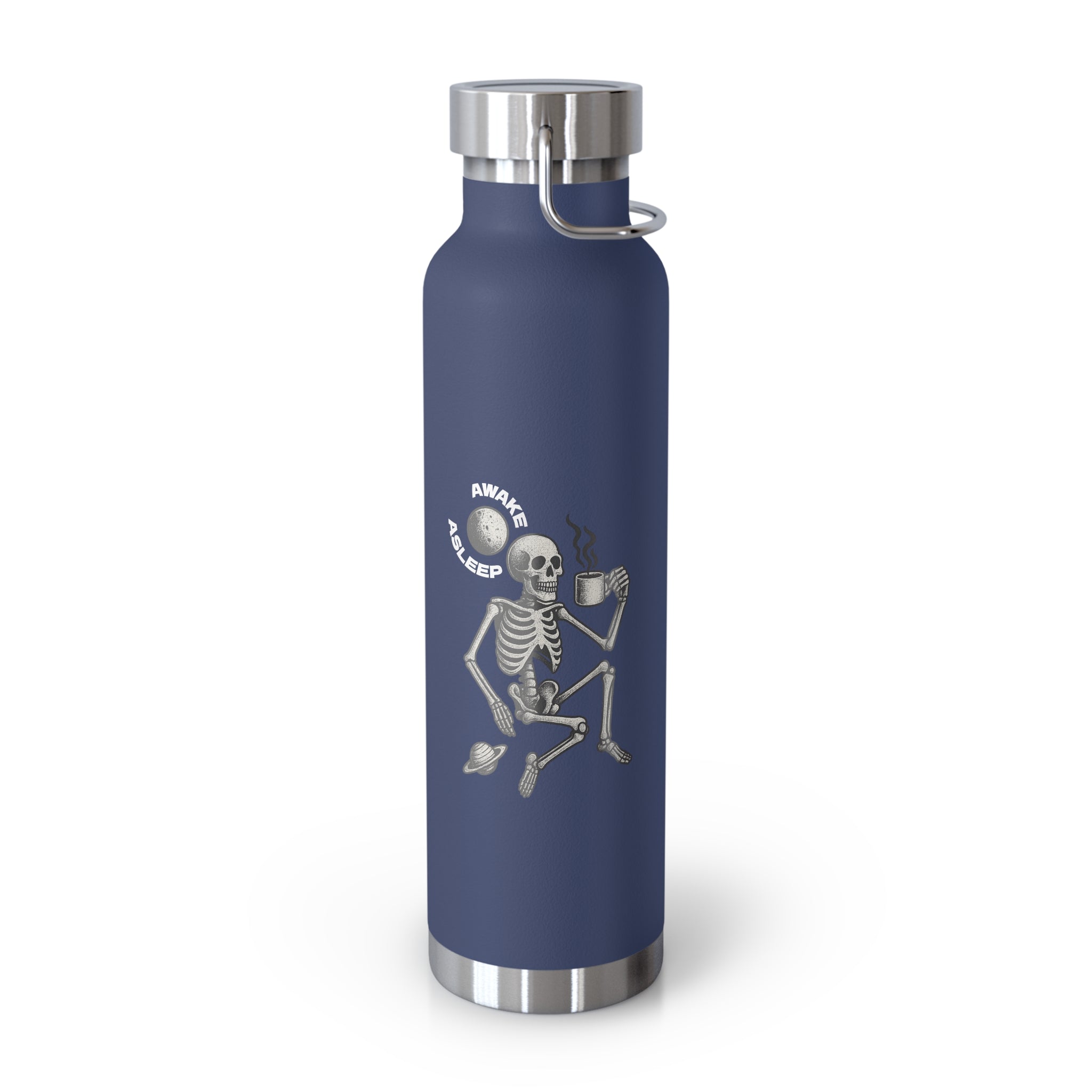 22oz Insulated Water Bottle – Red 'Awake & Asleep' Skeleton Design