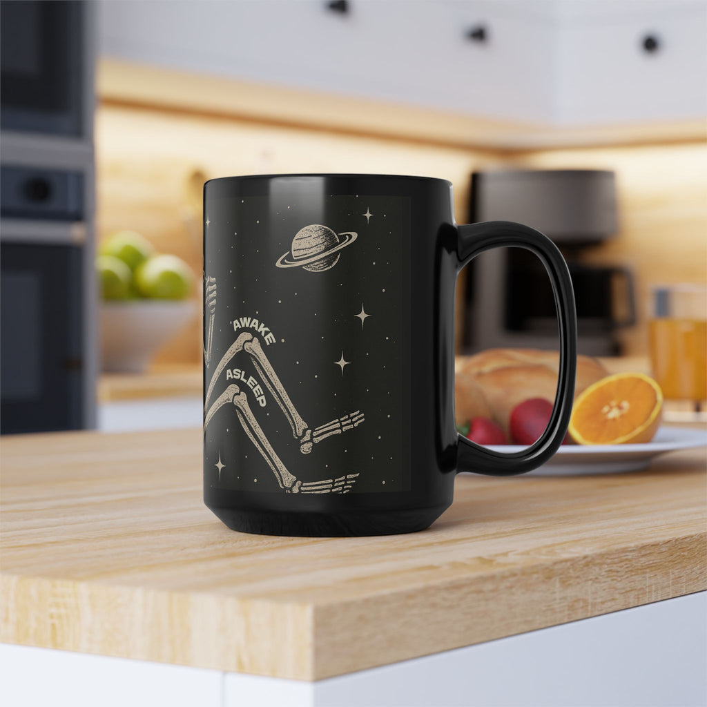 Skeleton in Space Coffee Mug — 15oz Black Ceramic