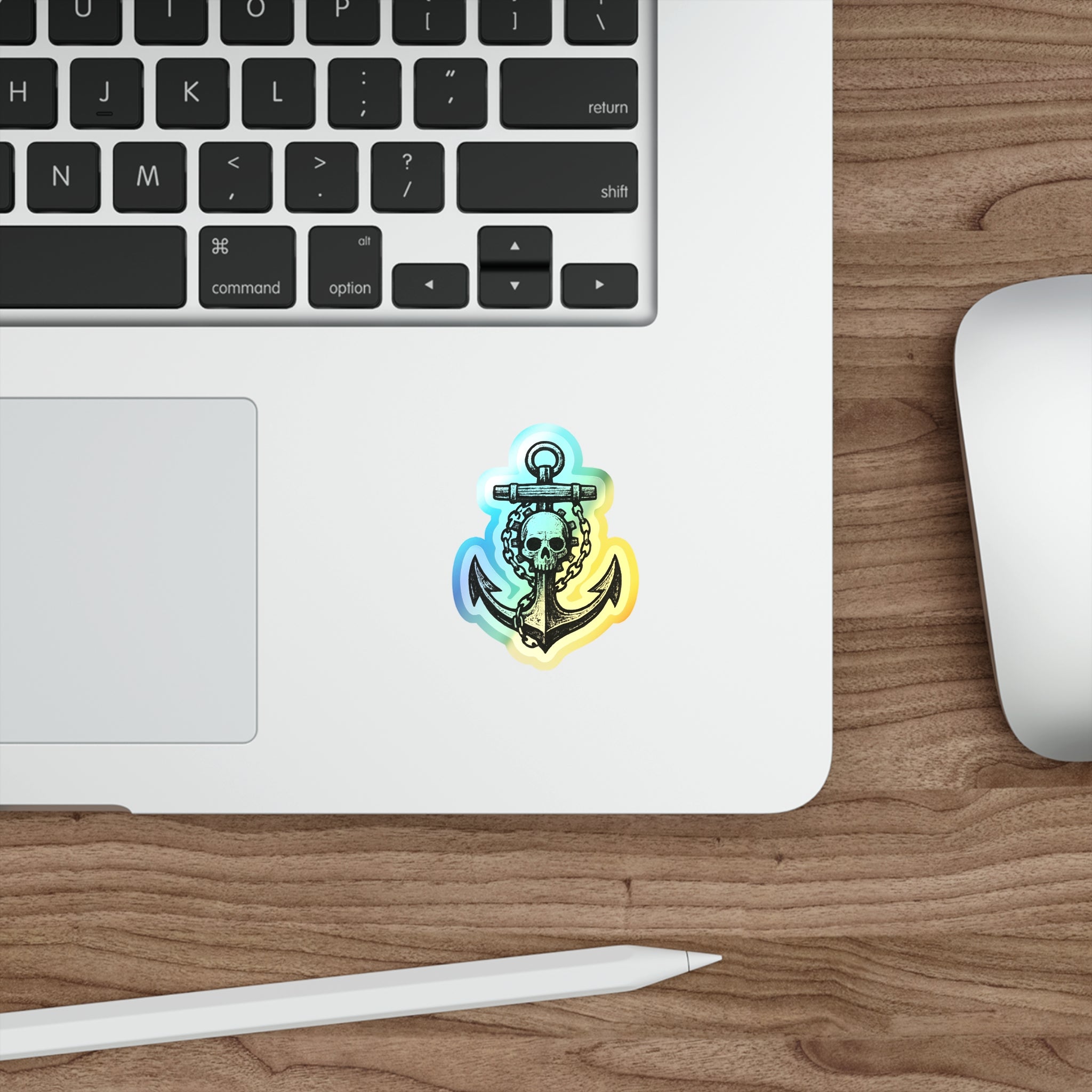 Holographic Gothic Skull Anchor Sticker