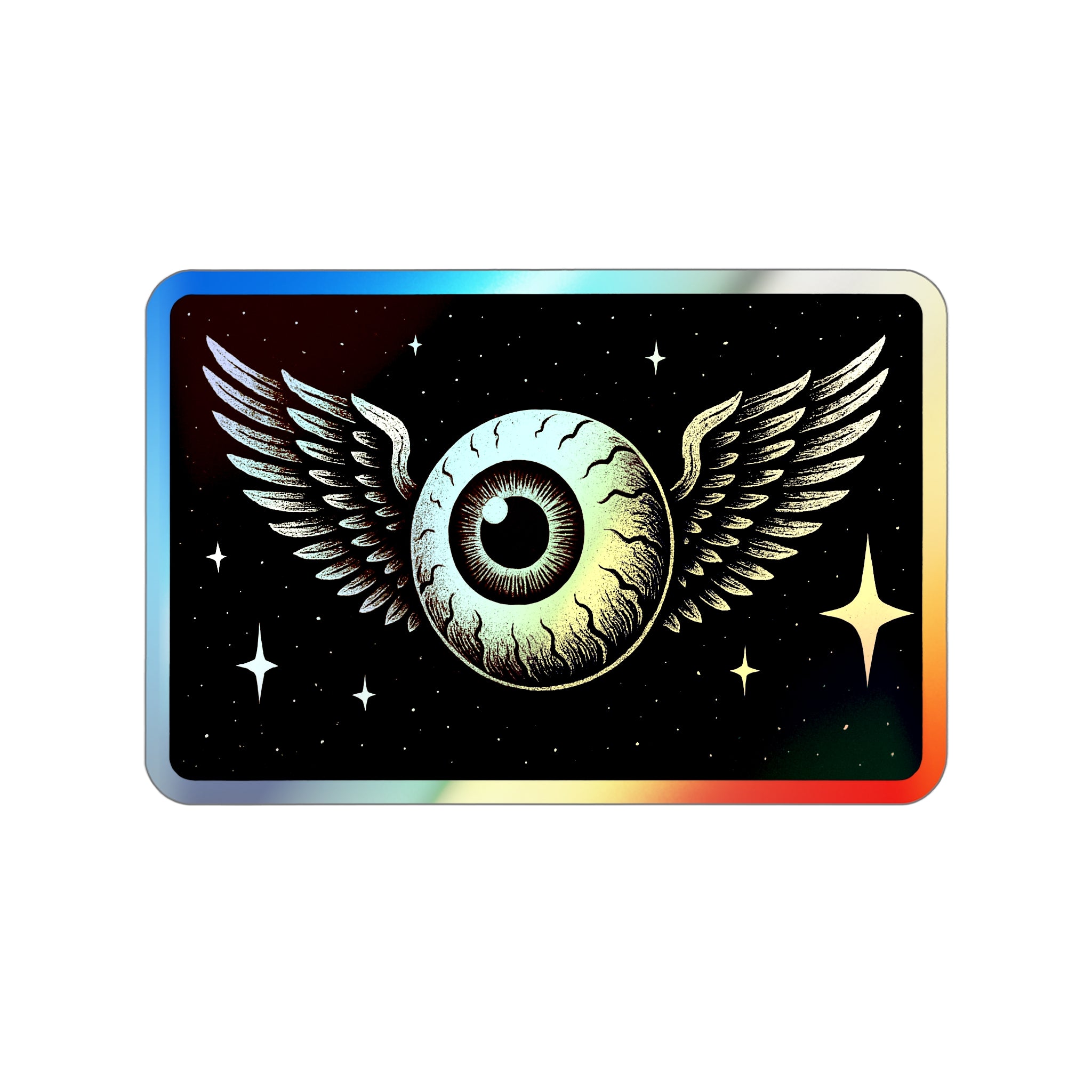 Holographic Winged Eyeball Sticker — Die-Cut Reflective Skateboard Decal