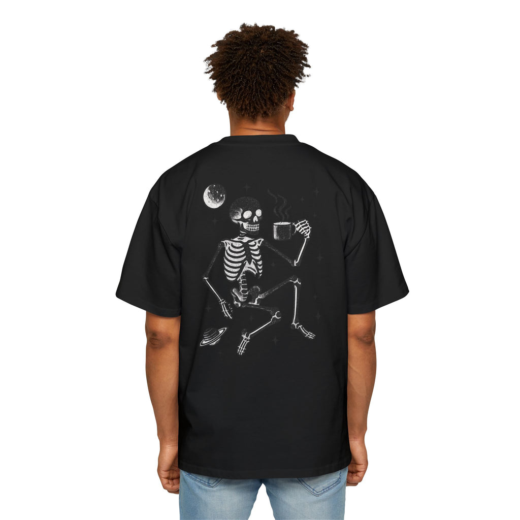 Men's Oversized Space Skeleton T-Shirt - Beige Font
