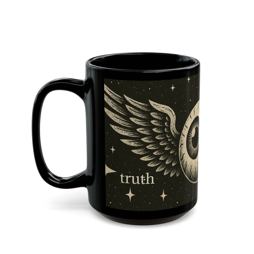 Winged Eyeball Black Mug – Gothic Retro Occult Coffee Cup