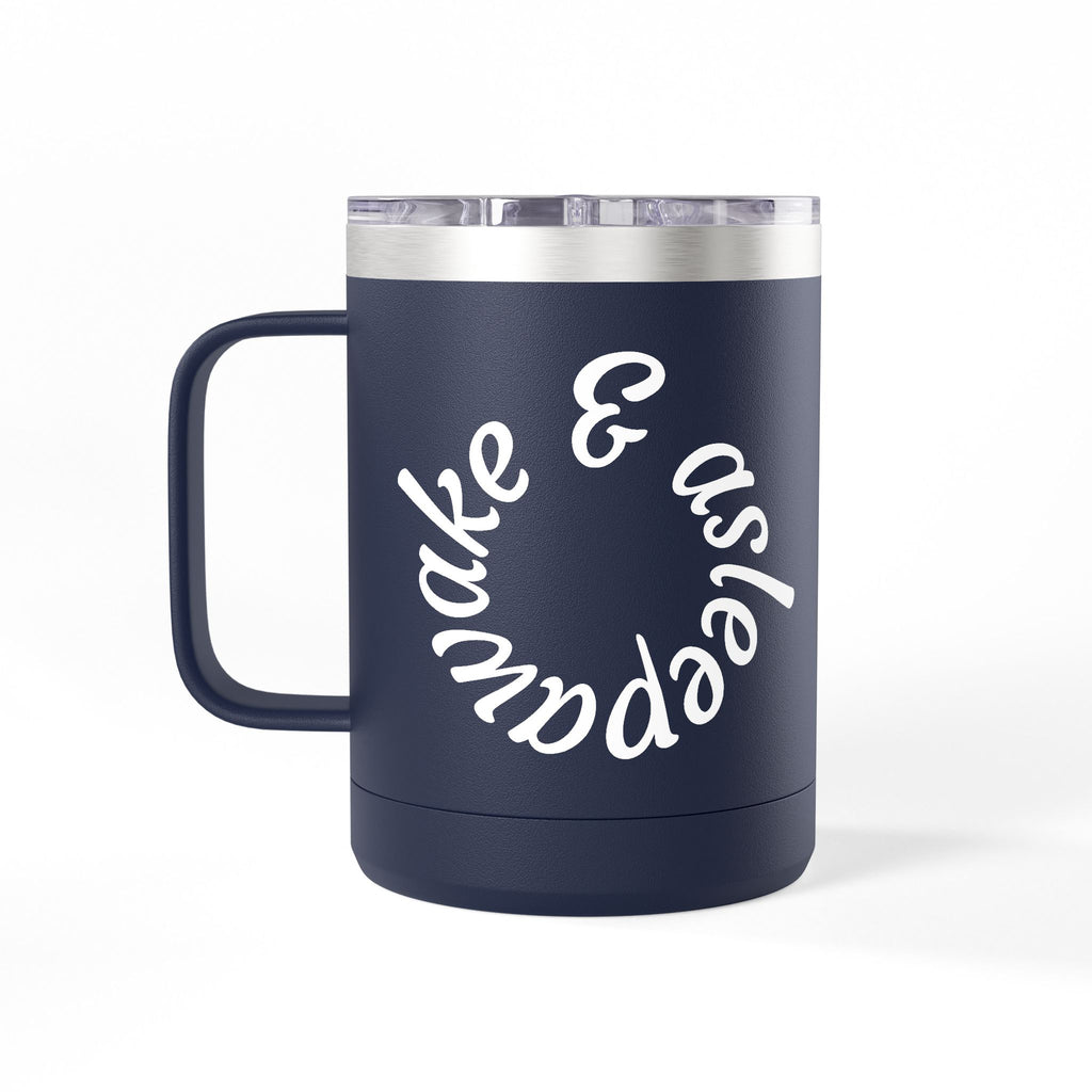 15oz Insulated Coffee Tumbler Mug "awake & asleep"