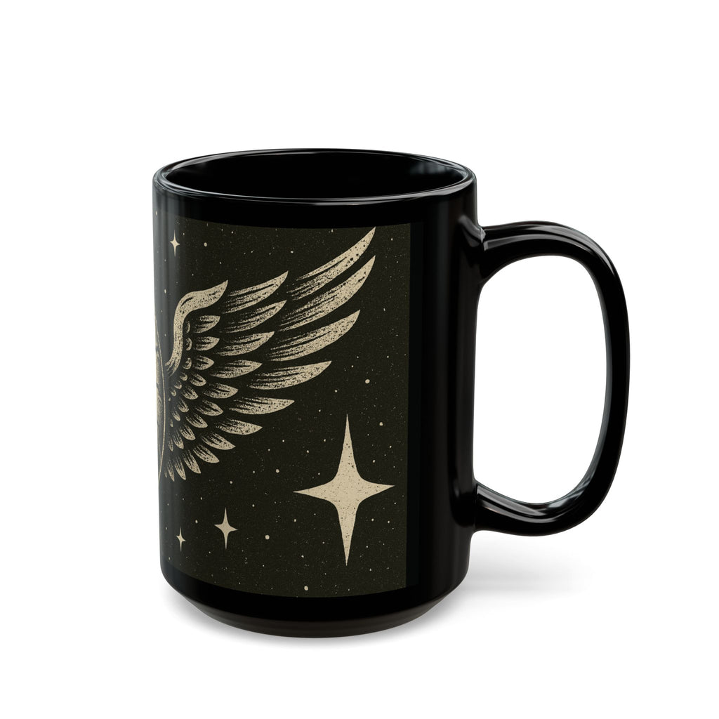 Winged Eyeball Black Mug – Gothic Retro Occult Coffee Cup