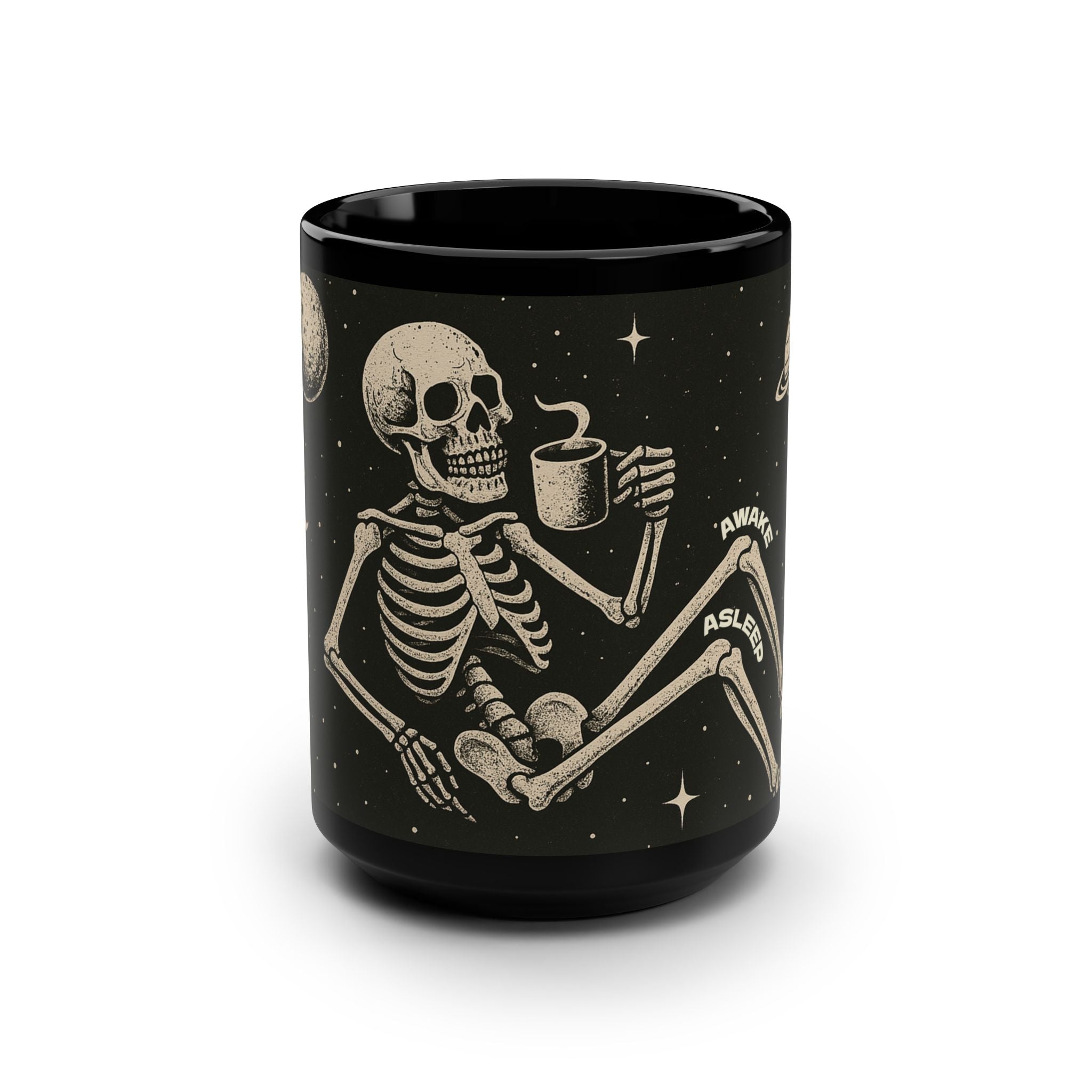 Skeleton in Space Coffee Mug — 15oz Black Ceramic