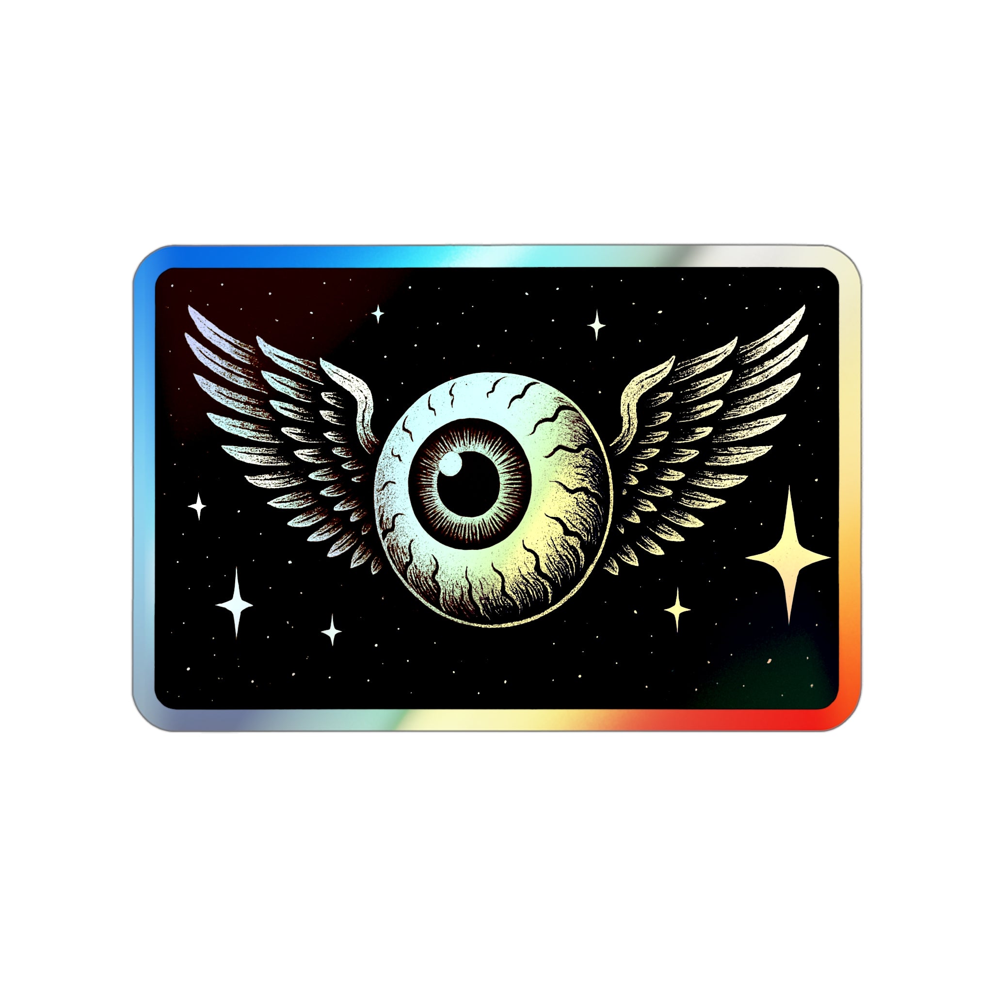 Holographic Winged Eyeball Sticker — Die-Cut Reflective Skateboard Decal