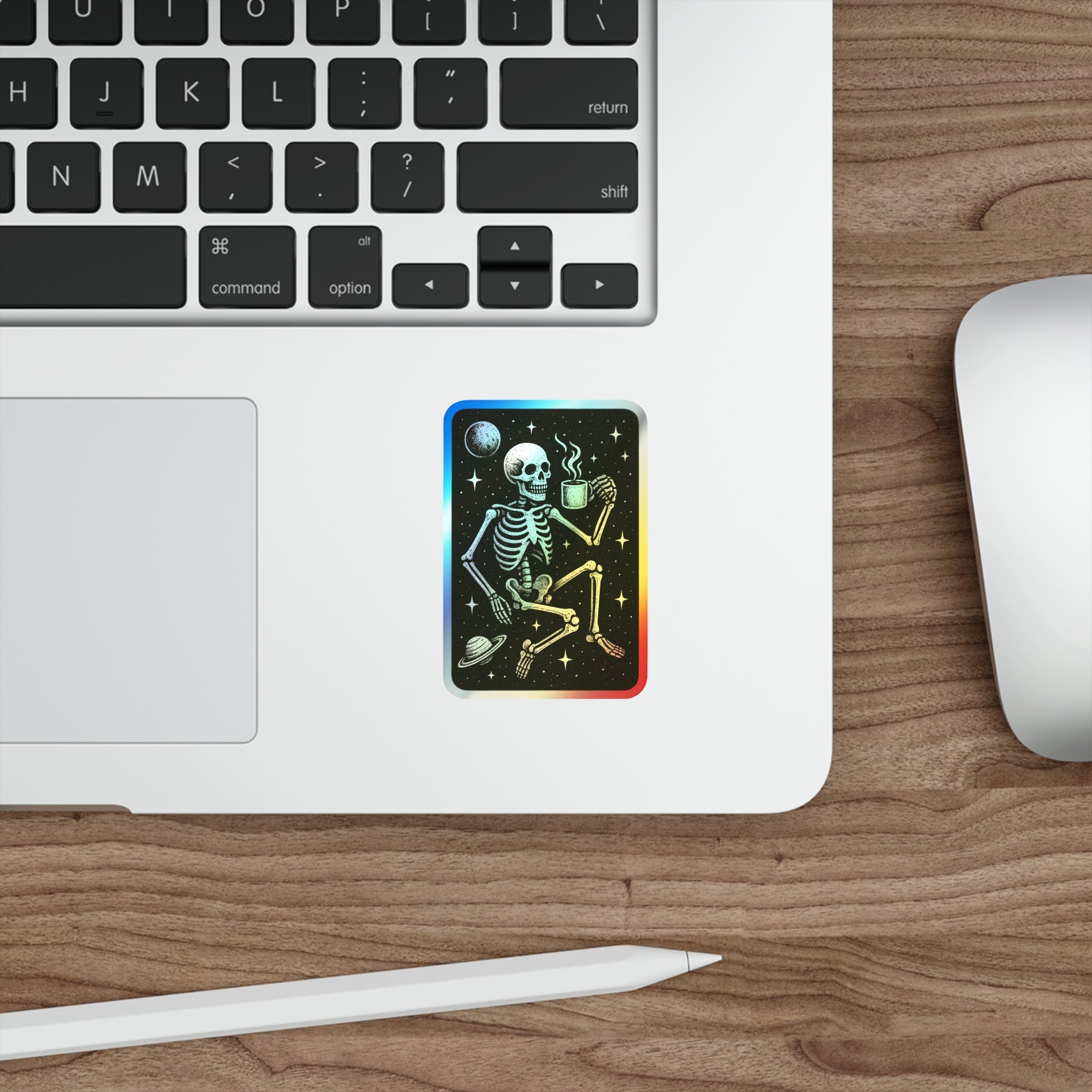 Holographic Skeleton Sticker — Space Coffee Die-Cut Vinyl