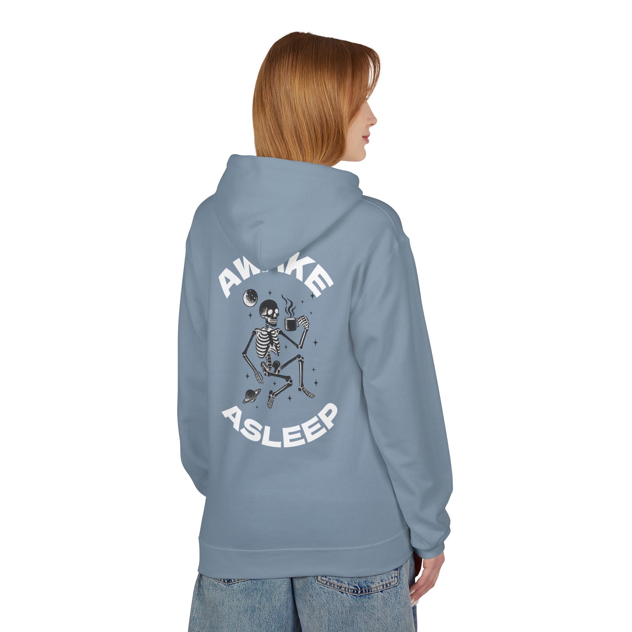 Unisex Awake Asleep Skeleton White Font Hoodie