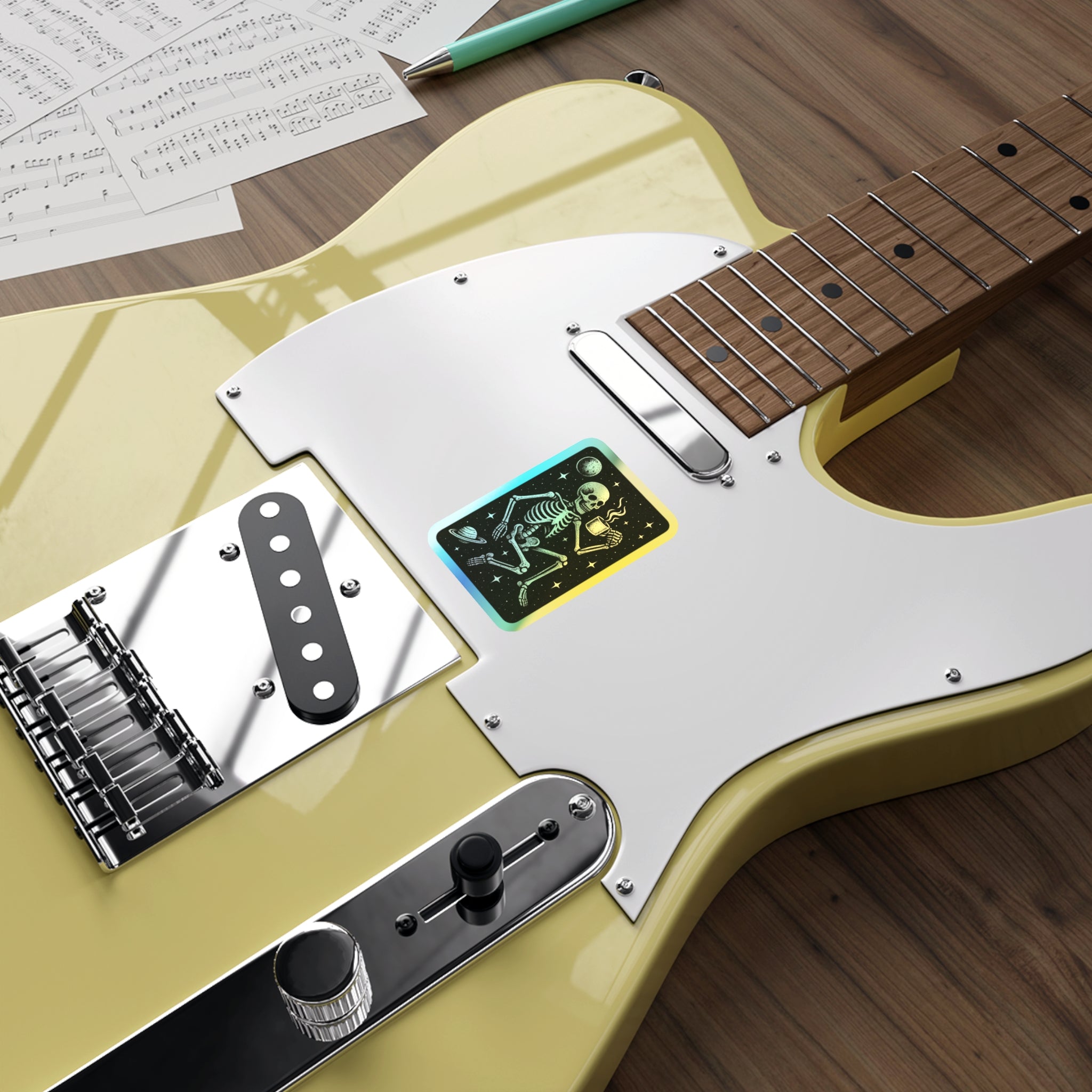 Holographic Skeleton Sticker — Space Coffee Die-Cut Vinyl